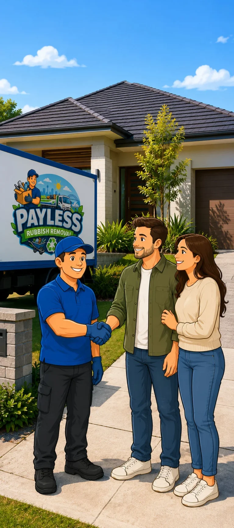 payless-rubbish-removal-with-customers-in-sydney-infront-of-their-house